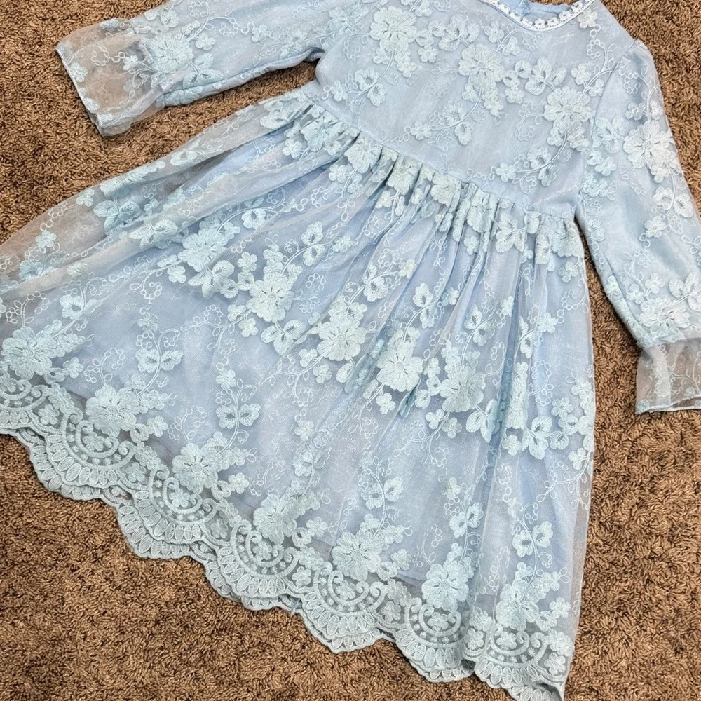 NNJXD Elegant Blue Lace Girls Kids Dress Size 8